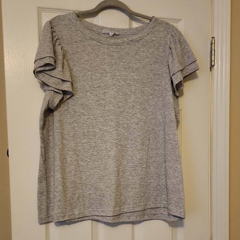 Jane and Delancey Heather Gray Short Sleeve Ruffle Tee